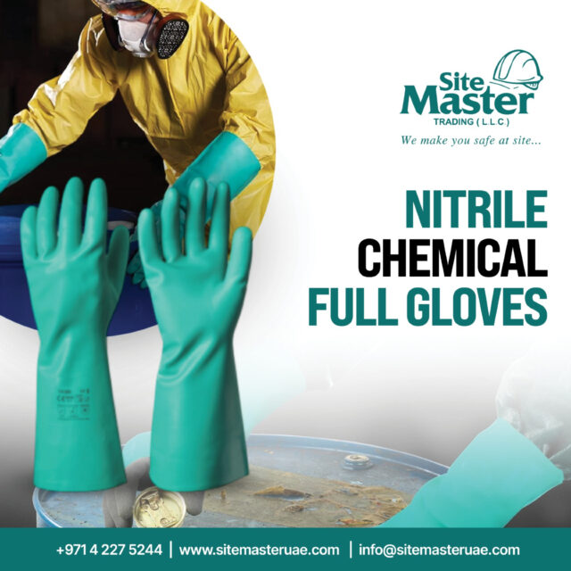 Shield your hands from harsh chemicals with Site Master Trading LLC’s Nitrile Chemical Full Gloves 🧤🧪 Built for maximum protection, these gloves are resistant to oils, acids, and solvents — ideal for industrial, cleaning, and chemical handling tasks. Comfortable fit with a strong barrier 💼💧

#NitrileGloves #ChemicalResistant #SiteMasterTrading #SafetyGear #IndustrialGloves #FullHandProtection #WorkSafe #DubaiSupplies